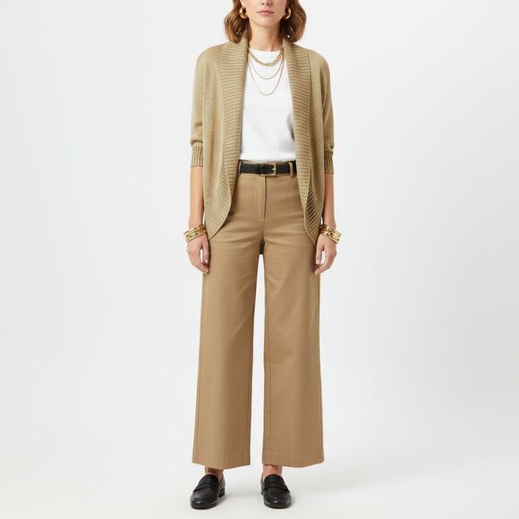 Kenneth Cole Gold Metallic Open Front Cropped Knit Sweater L Large NEW - Picture 6 of 6